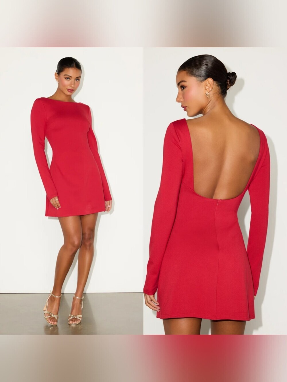 Lulus Aldith Red Ponte Knit Long Sleeve Mini Dress XS Wedding Party Feminine